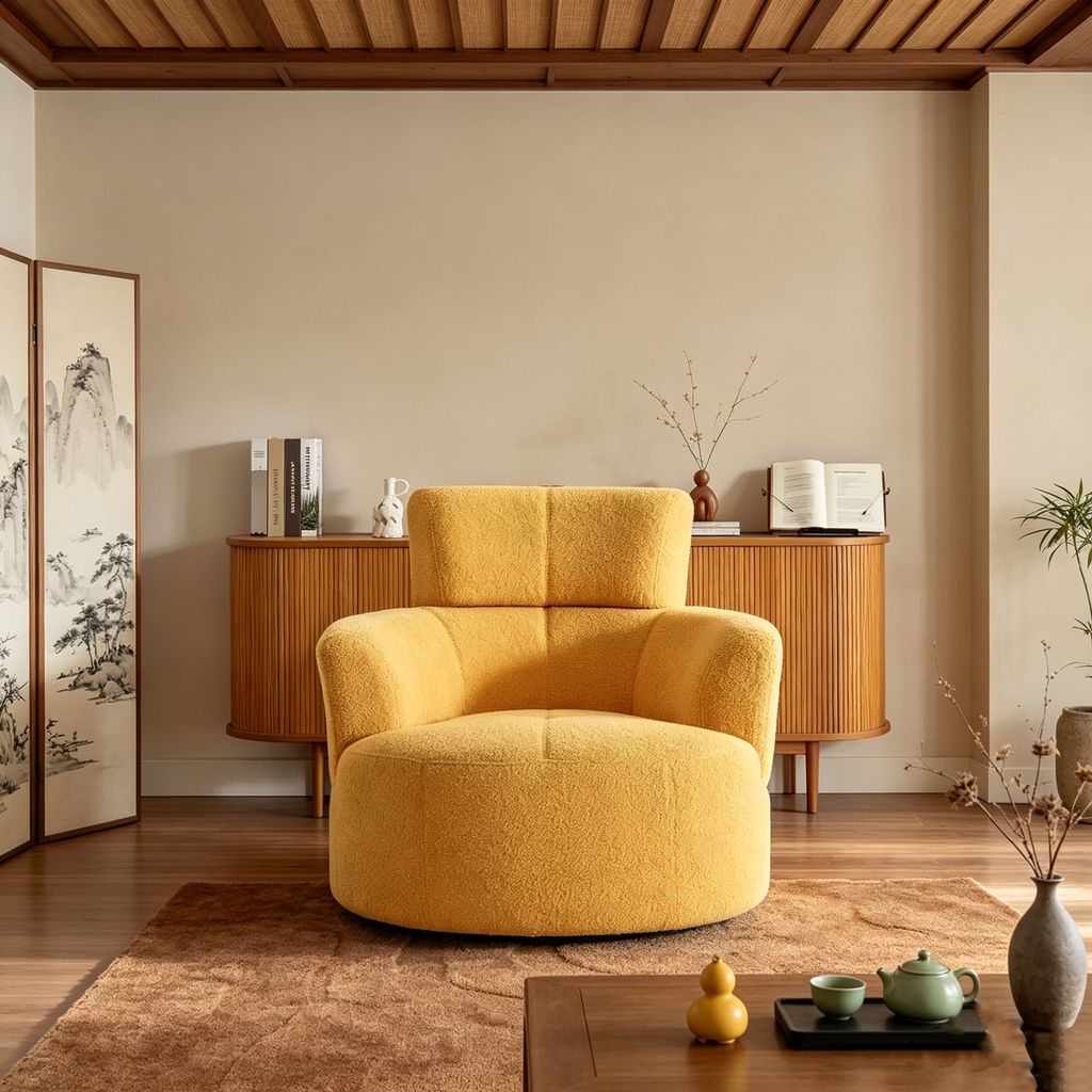 Fauteuil pivotant à 360°, fauteuil d'appoint en peluche avec appuie-tête réglable