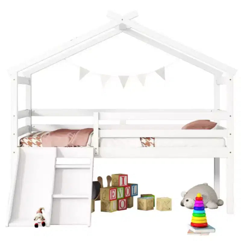 Lit mezzanine pour adolescent avec toboggan, échelle et barrières de sécurité
