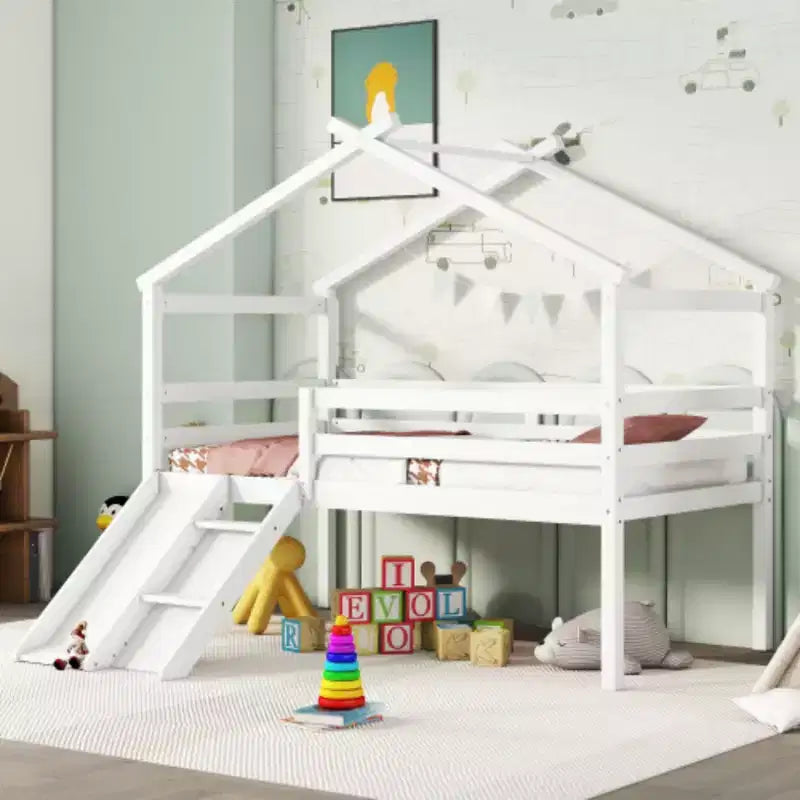 Lit mezzanine pour adolescent avec toboggan, échelle et barrières de sécurité
