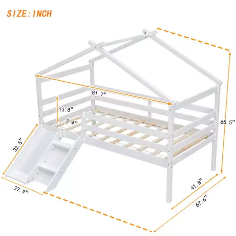 Lit mezzanine pour adolescent avec toboggan, échelle et barrières de sécurité