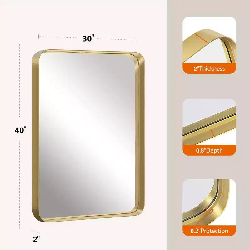 Miroir mural en aluminium à bord fin, miroir profond