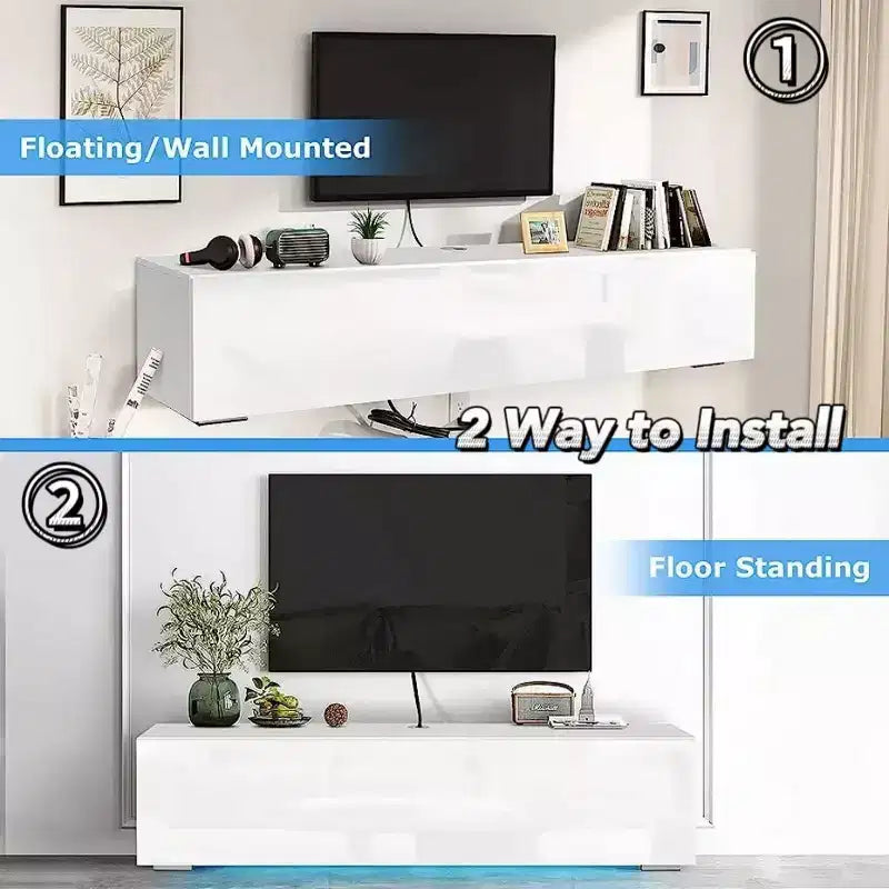 Meuble TV LED flottant mural 55 pouces