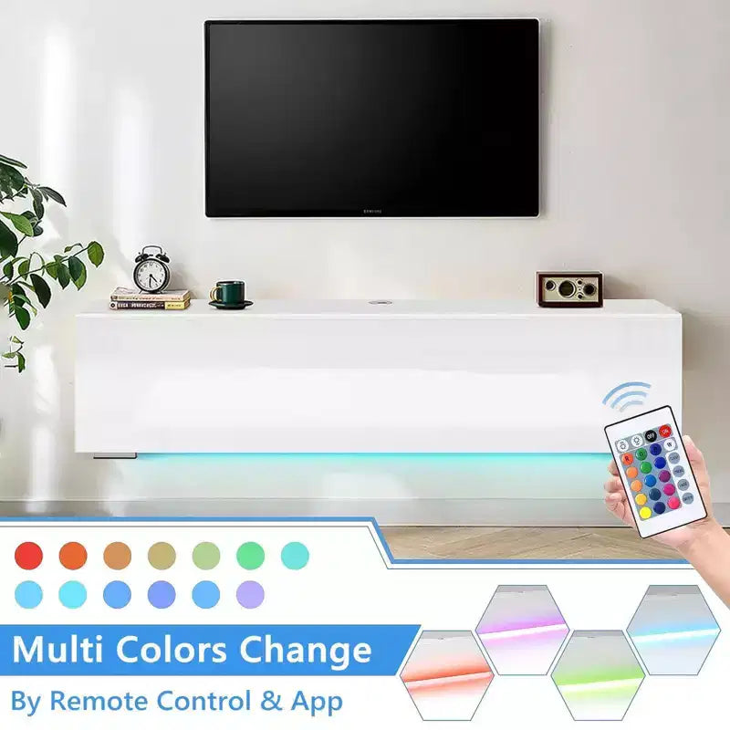 Meuble TV LED flottant mural 55 pouces