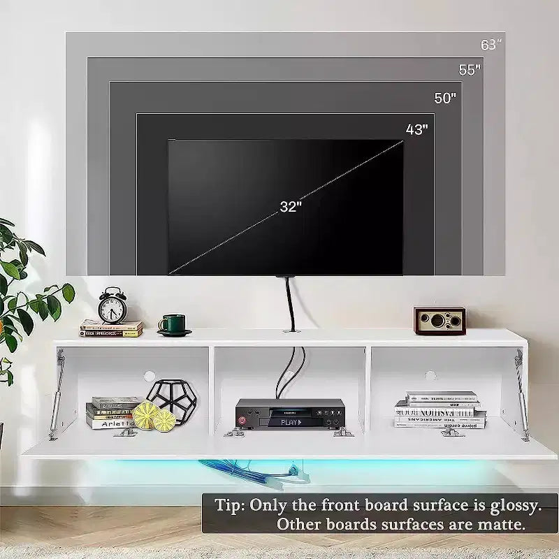 Meuble TV LED flottant mural 55 pouces