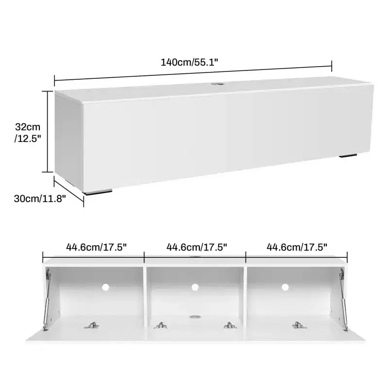 Meuble TV LED flottant mural 55 pouces