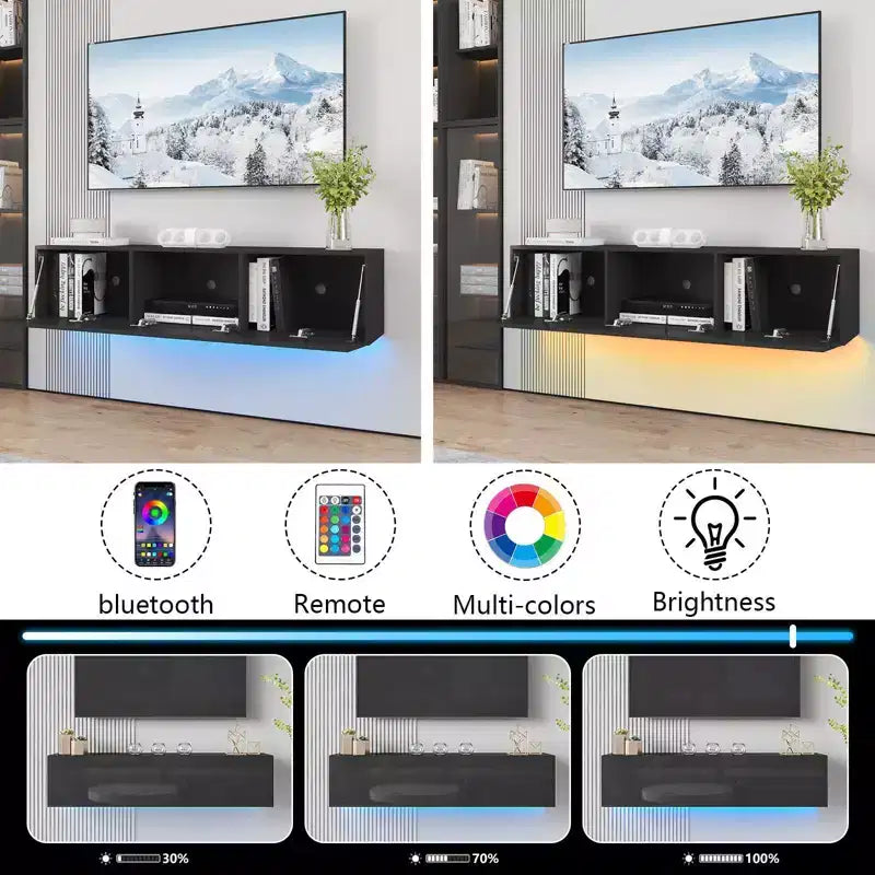 Meuble TV LED flottant mural 55 pouces