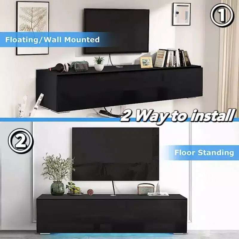 Meuble TV LED flottant mural 55 pouces
