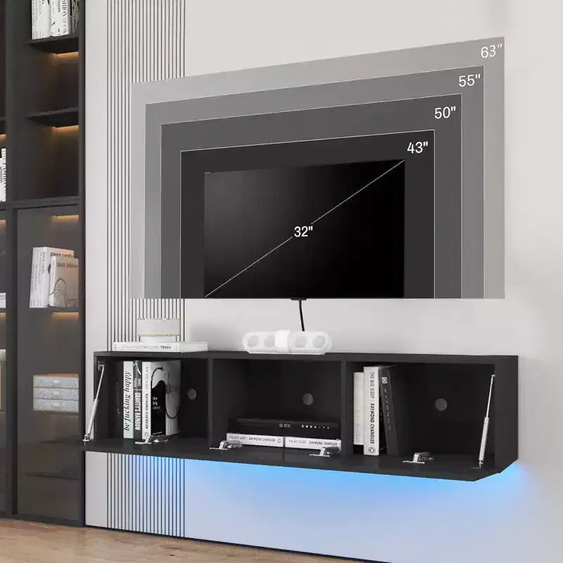 Meuble TV LED flottant mural 55 pouces