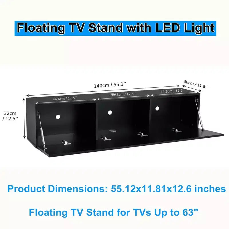 Meuble TV LED flottant mural 55 pouces