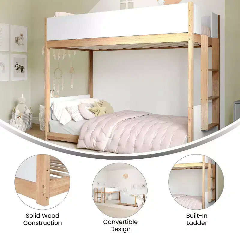 Lit superposé convertible en bois massif pour enfants