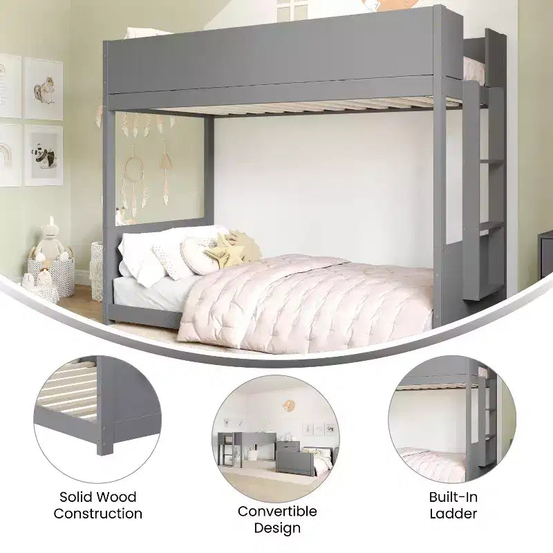 Lit superposé convertible en bois massif pour enfants