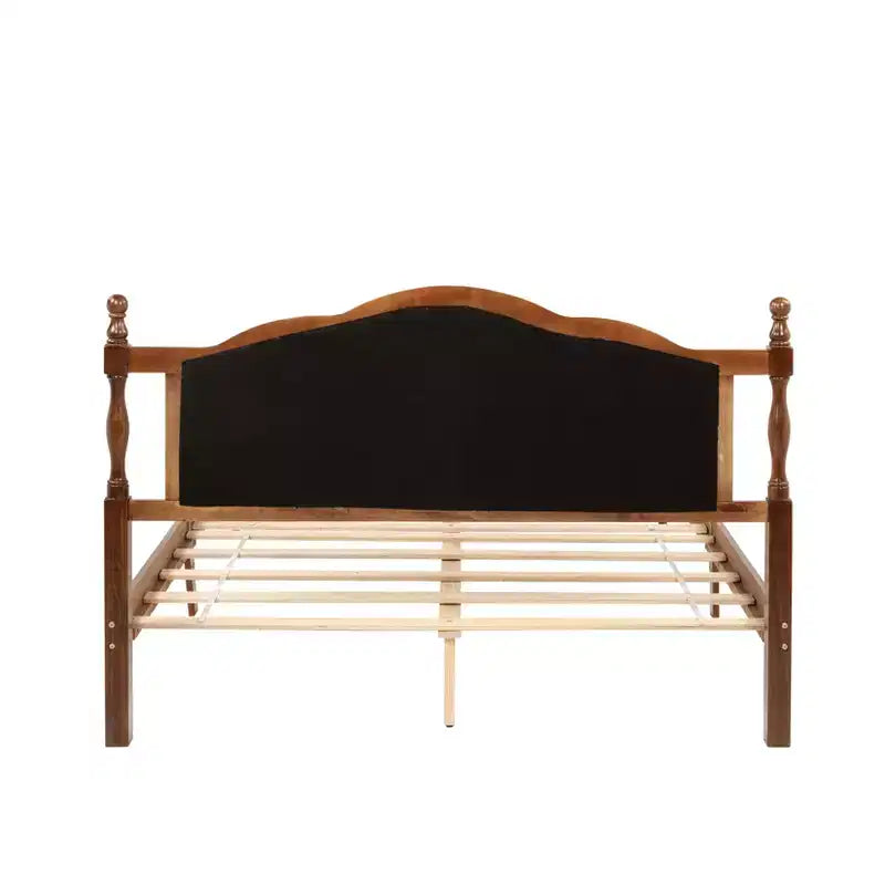 Lit en bois Queen Pine avec tête de lit rembourrée et pied de lit à panneaux