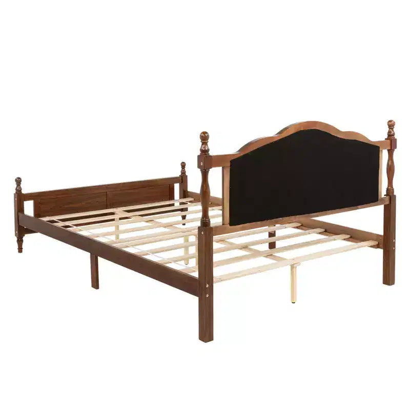 Lit en bois Queen Pine avec tête de lit rembourrée et pied de lit à panneaux