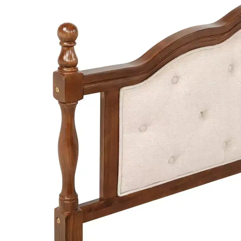 Lit en bois Queen Pine avec tête de lit rembourrée et pied de lit à panneaux