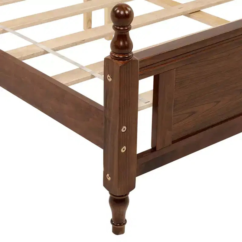 Lit en bois Queen Pine avec tête de lit rembourrée et pied de lit à panneaux