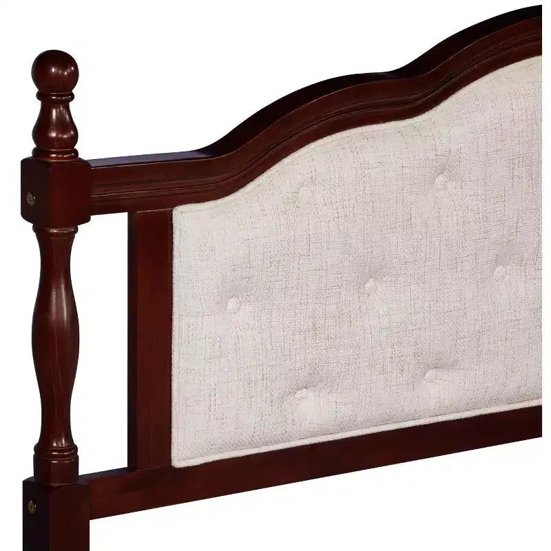 Lit en bois Queen Pine avec tête de lit rembourrée et pied de lit à panneaux