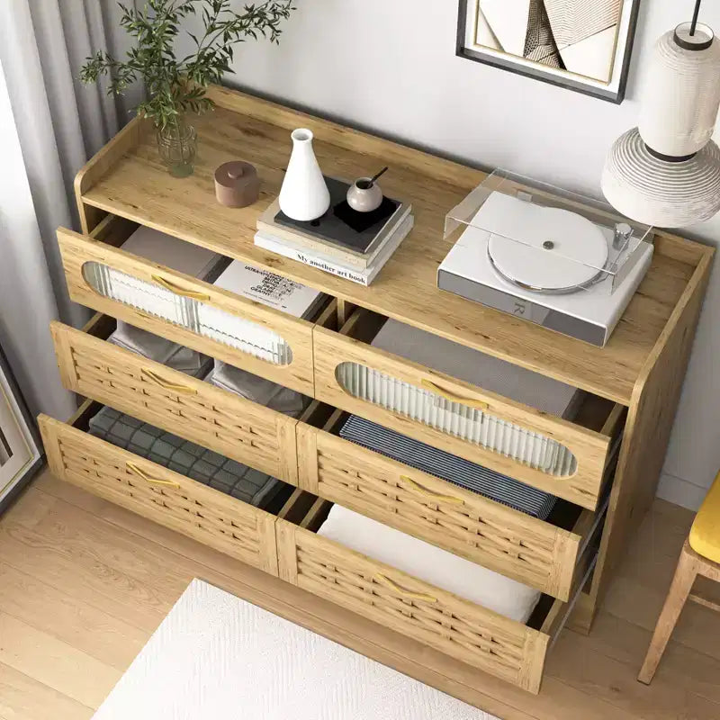 Commode double tiroir de style campagnard à six tiroirs