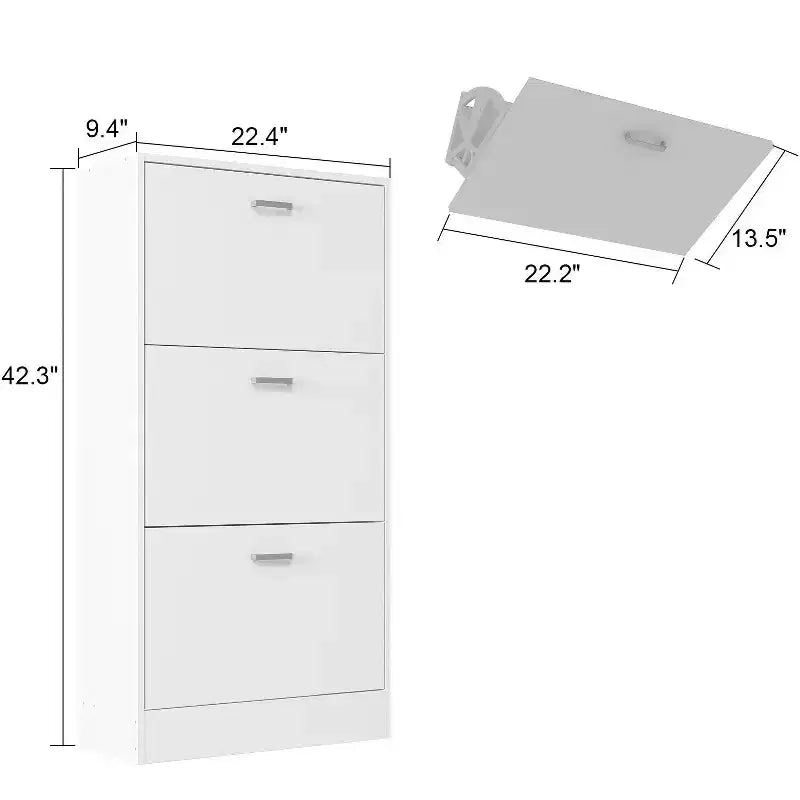 Meuble à chaussures basculant blanc 3 tiroirs design minimaliste et léger