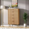 Commode en bois cannelé 5 tiroirs commode haute moderne blanche