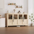 Buffet enfilade moderne 55 po avec 4 portes vitrées et rangement, pour cuisine, salle à manger, salon (Verre avec 4 portes, Noyer Américain)