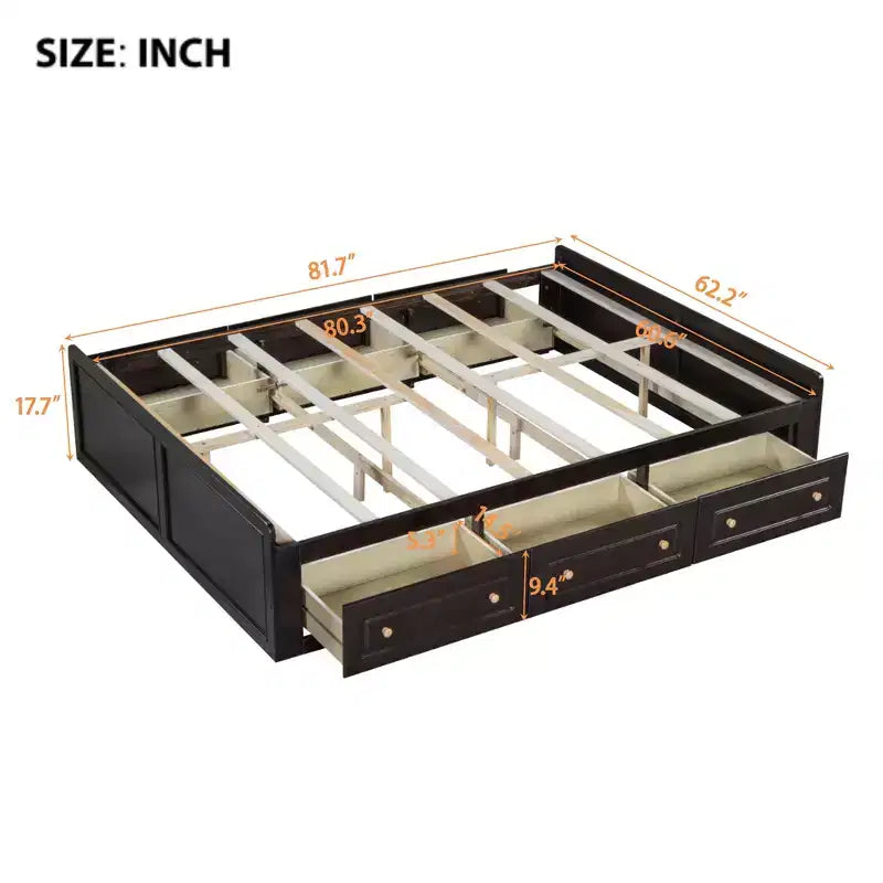 Cadre de lit plateforme en bois Queen Size avec 6 tiroirs