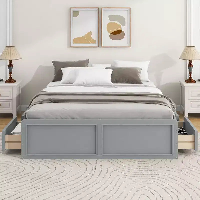 Cadre de lit plateforme en bois Queen Size avec 6 tiroirs