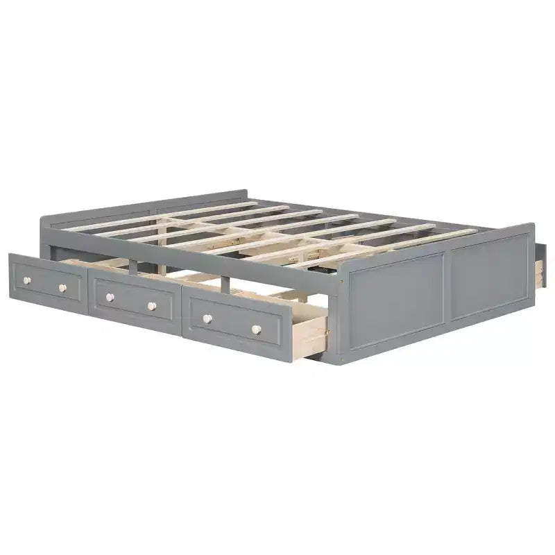 Cadre de lit plateforme en bois Queen Size avec 6 tiroirs