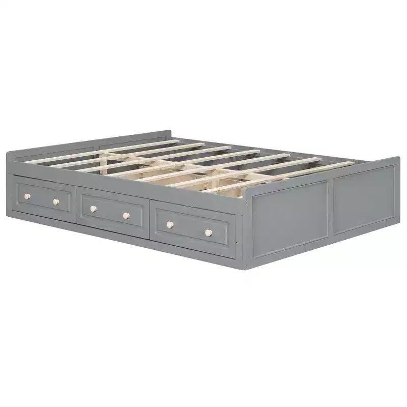 Cadre de lit plateforme en bois Queen Size avec 6 tiroirs