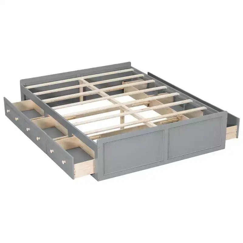 Cadre de lit plateforme en bois Queen Size avec 6 tiroirs