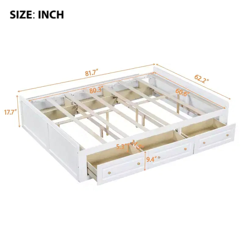 Cadre de lit plateforme en bois Queen Size avec 6 tiroirs