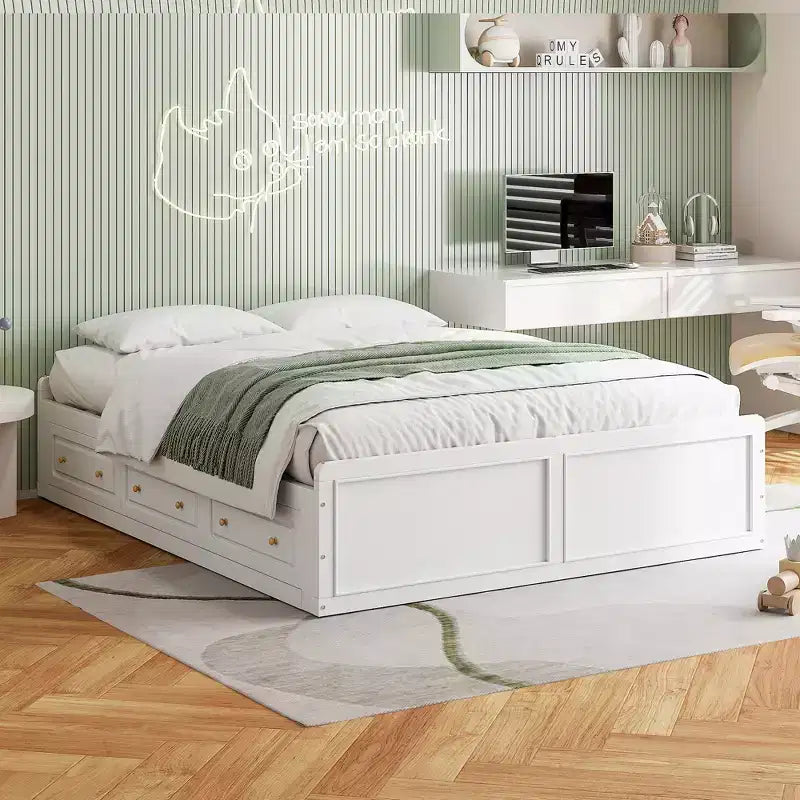 Cadre de lit plateforme en bois Queen Size avec 6 tiroirs