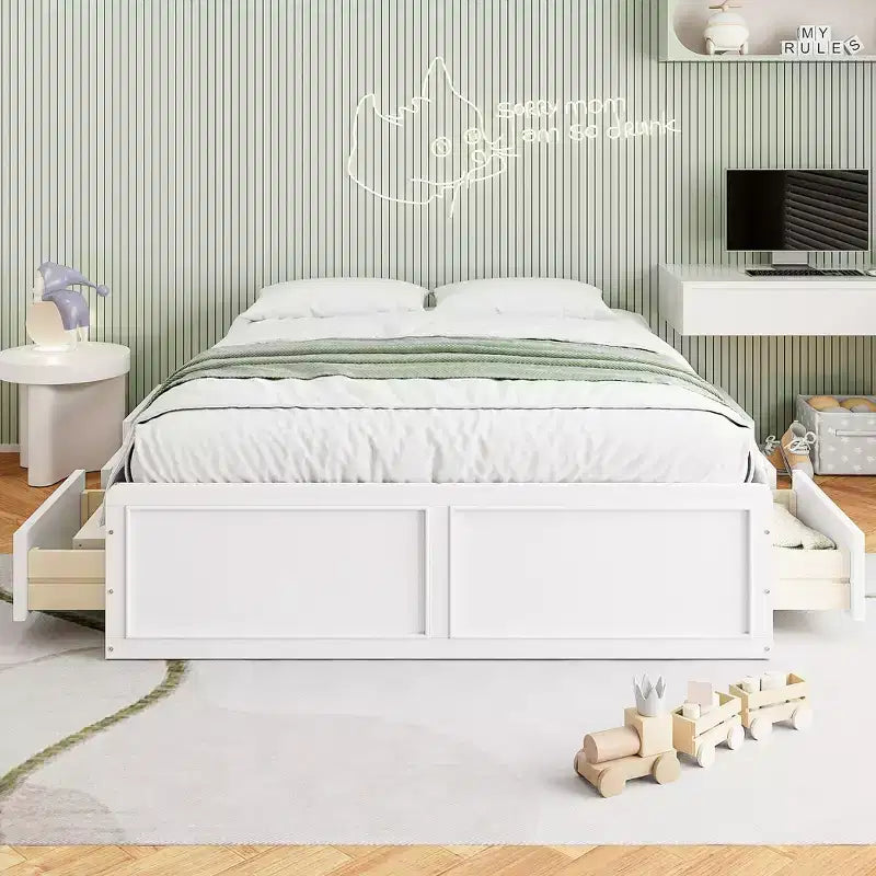 Cadre de lit plateforme en bois Queen Size avec 6 tiroirs