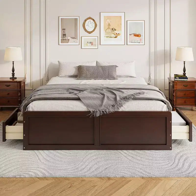 Cadre de lit plateforme en bois Queen Size avec 6 tiroirs