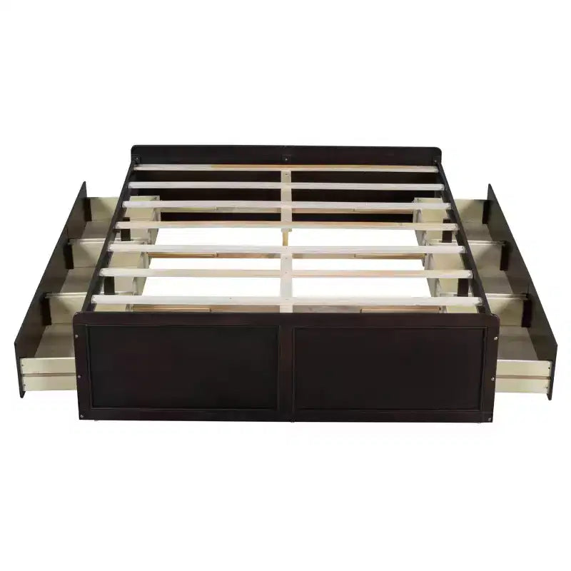 Cadre de lit plateforme en bois Queen Size avec 6 tiroirs