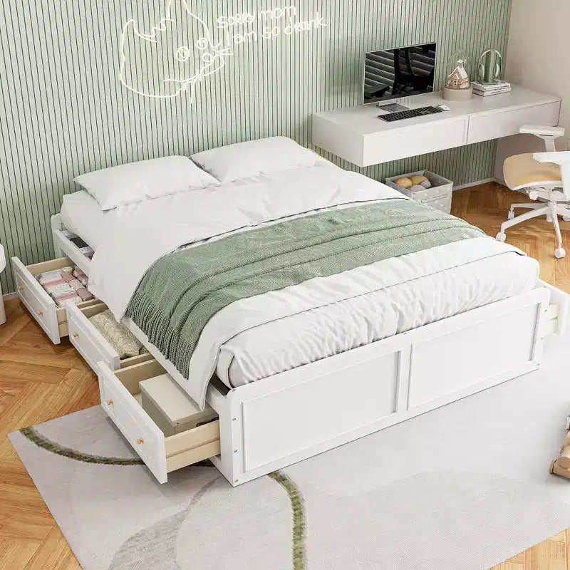 Cadre de lit plateforme en bois Queen Size avec 6 tiroirs
