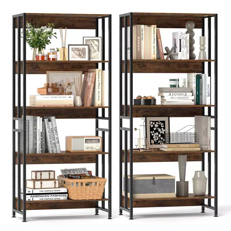 Bibliothèque à 5 niveaux avec étagères inclinables, Étagère de rangement et de présentation