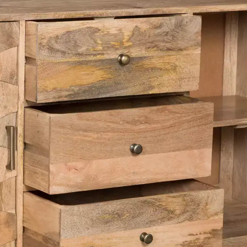 Buffet bas Bohème Fait Main en Bois de Mangue avec Rangement