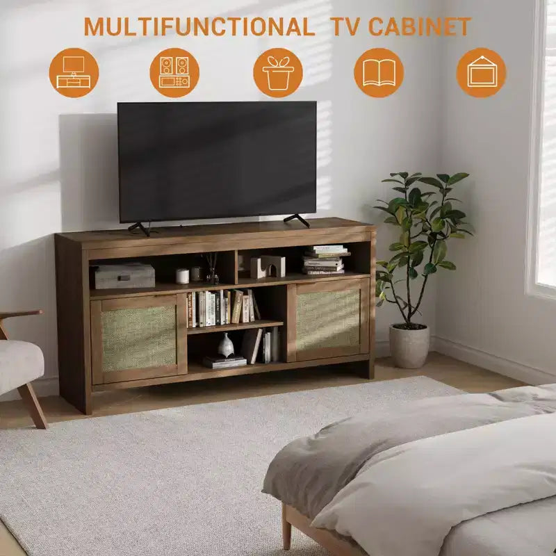 Meuble TV style ferme en rotin