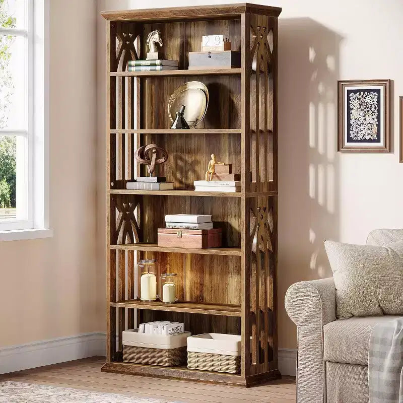Étagère à livres à 6 niveaux en bois, grande étagère de présentation autoportante