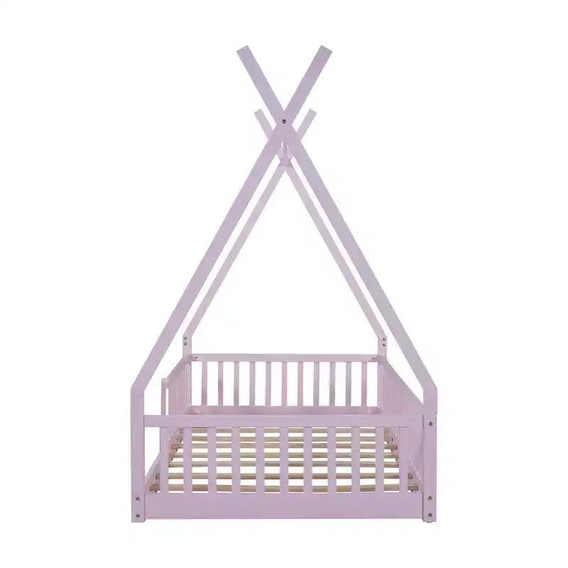 Lit au sol en bois, lit plateforme avec barrière