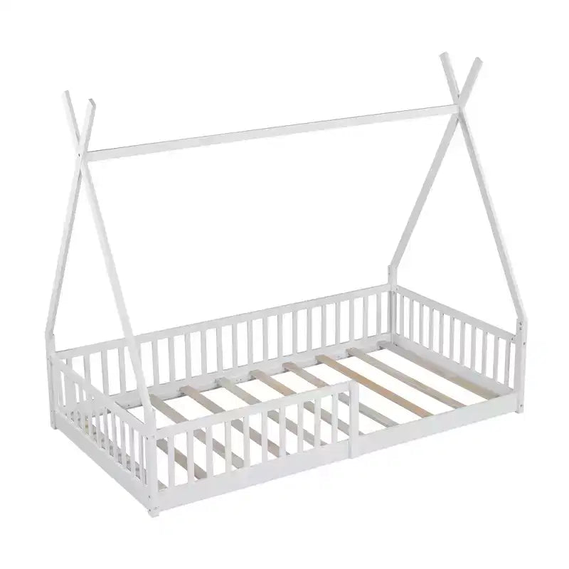 Lit au sol en bois, lit plateforme avec barrière