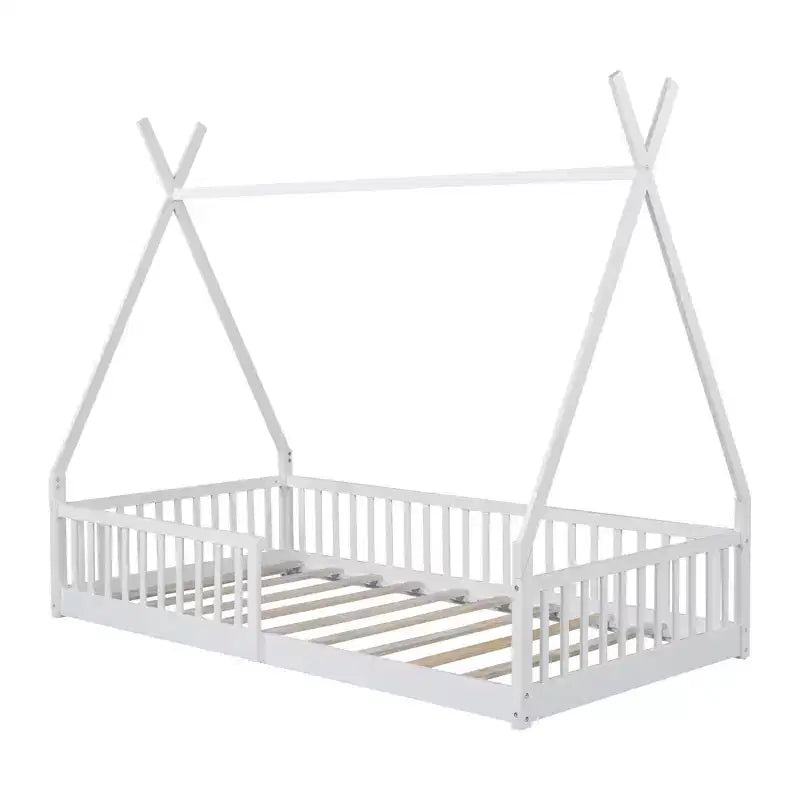Lit au sol en bois, lit plateforme avec barrière
