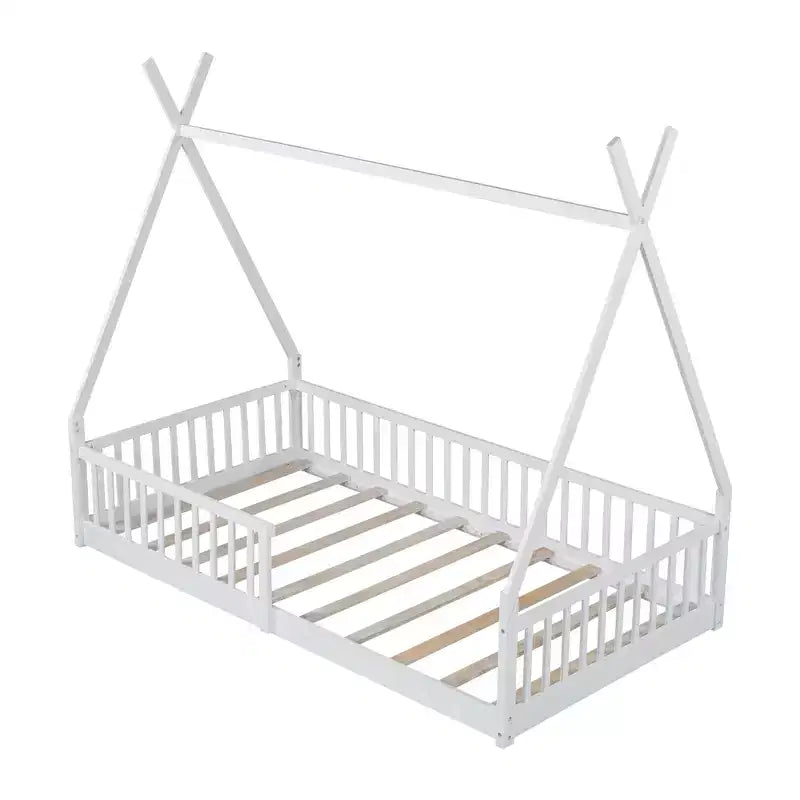 Lit au sol en bois, lit plateforme avec barrière