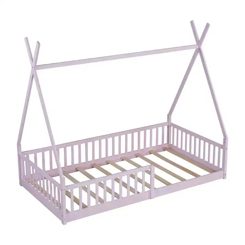 Lit au sol en bois, lit plateforme avec barrière