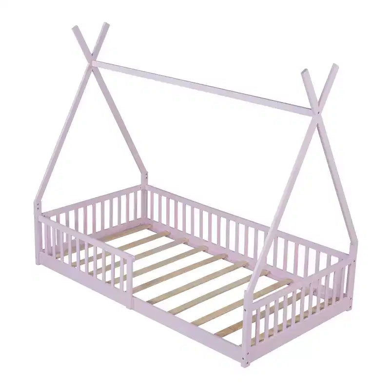 Lit au sol en bois, lit plateforme avec barrière