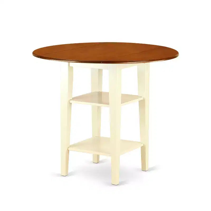 Table de cuisine ronde avec deux étagères