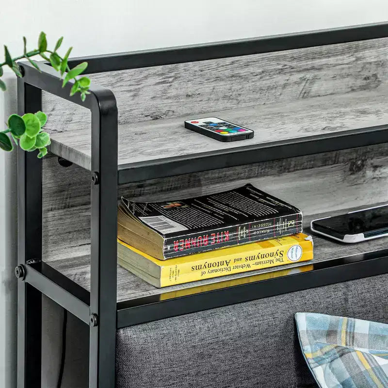 Cadre de lit avec tête de lit de rangement, lit plateforme avec lumières LED