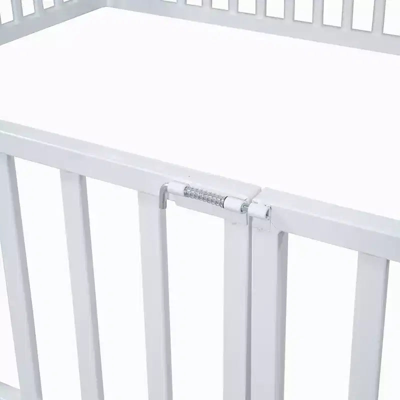 Lit plateforme, cadre de lit en métal en forme de maison avec clôture et porte