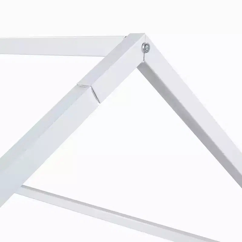 Lit plateforme, cadre de lit en métal en forme de maison avec clôture et porte