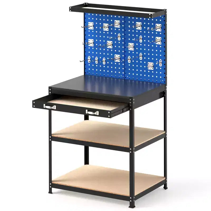Établi avec panneau perforé 20 crochets à outils Tiroir et étagères ouvertes
